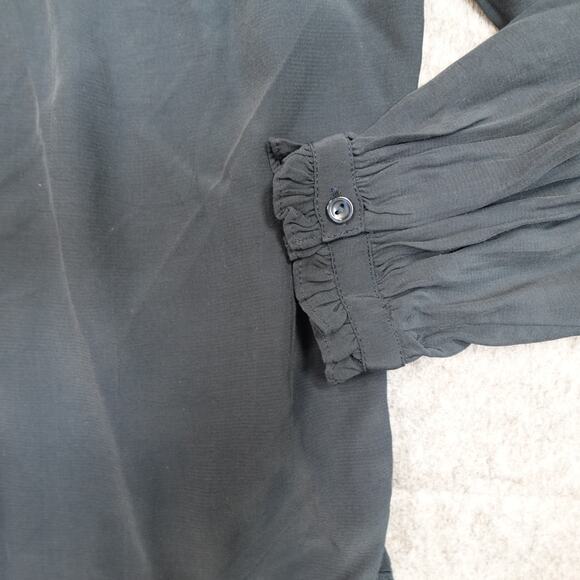 Something Navy Top Womens Small Button Front Crew Balloon Long Sleeve Blouse - Picture 2 of 9